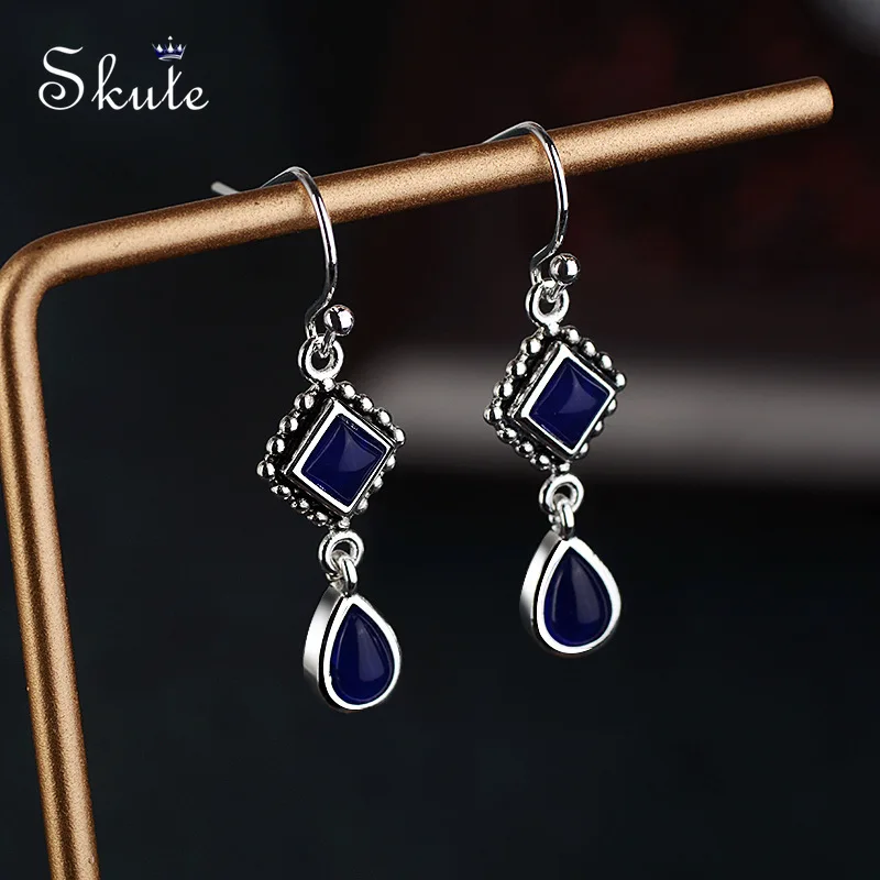 Skute Trendy Square Royal Blue Stone Long Dangle Earrings for Women Party Charm Water Drop Boho Jewelry Aretes De Mujer | Украшения и
