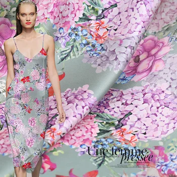 

108CM Wide Custom Natural Digital Spray / Painting Printed Silk Stretch Satin Fabric for Cheongsam Dress Shirt Pajamas