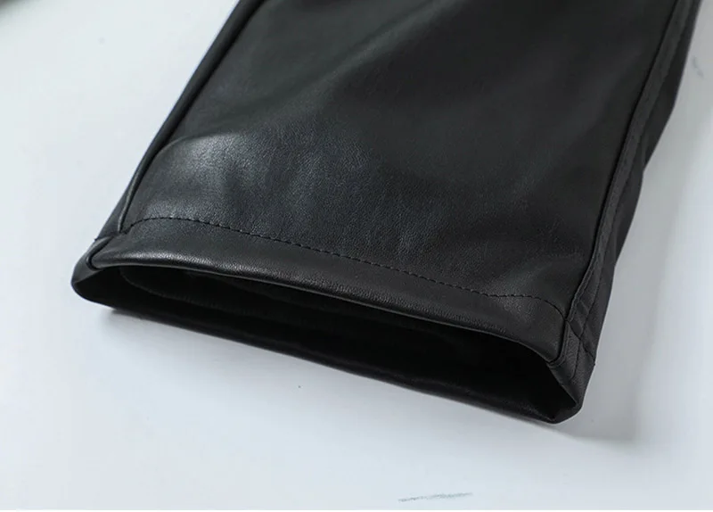 Men's Winter Warm Leather Pants With Multi Pockets Motorycle Pu Leather Trousers For Male Fleece Lined Size 29-40 Black (10)