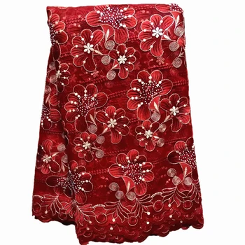 

african lace fabric with beads embroidered tulle lace high quality french mesh fabric for party dress 5yards