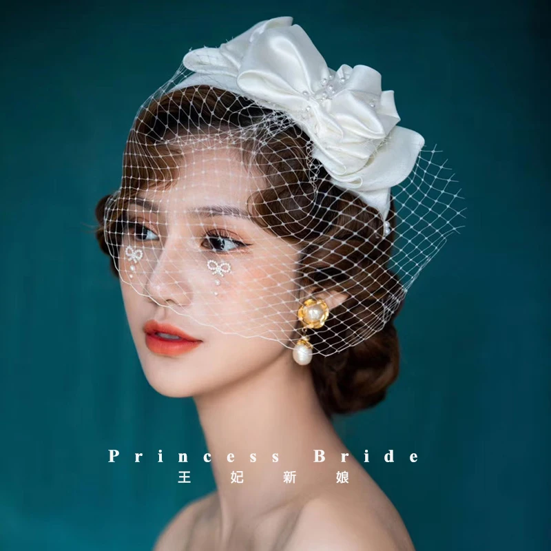 Vintage Champagne Mesh Bow Headband Bridal Headdress wedding hair Accessories hair accessories bridal hair accessories