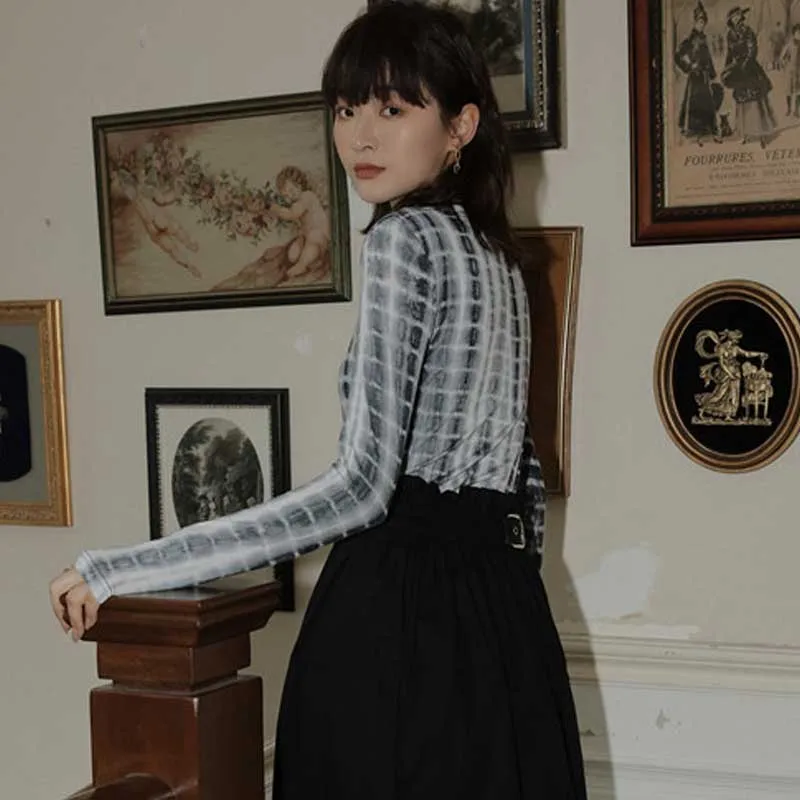 2020 Summer Women Designer Tie Dye Print T Shirt Korean One-Piece Turtle Neck Long Sleeve Underwear Clothing Top Female