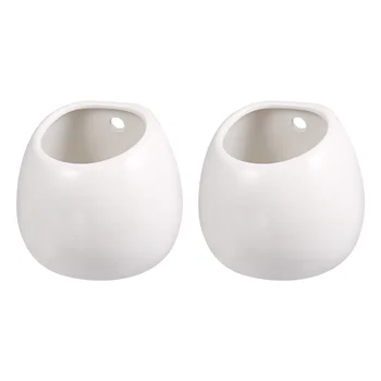 

2pcs White Color Ceramics Flower Pots Wall Plant Containers for Home Bedroom