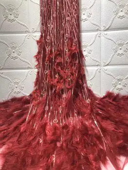 

Most popular feather embroidered African tulle lace fabric 2020 3d floral mesh lace fabric high quality French lace party 5 yard
