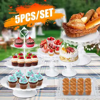 

white wedding cake stand set 5PCS pieces cupcake stand barware decorating cooking cake tools bakeware set party dinnerware