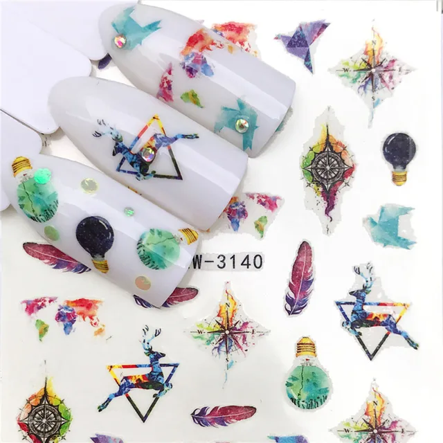 Nails Stickers Maple Leaf Seahorse Nail Sticker Pattern Transfer Nails Series Watermark Nail Decals Flowers Butterflies Color YZW-3140