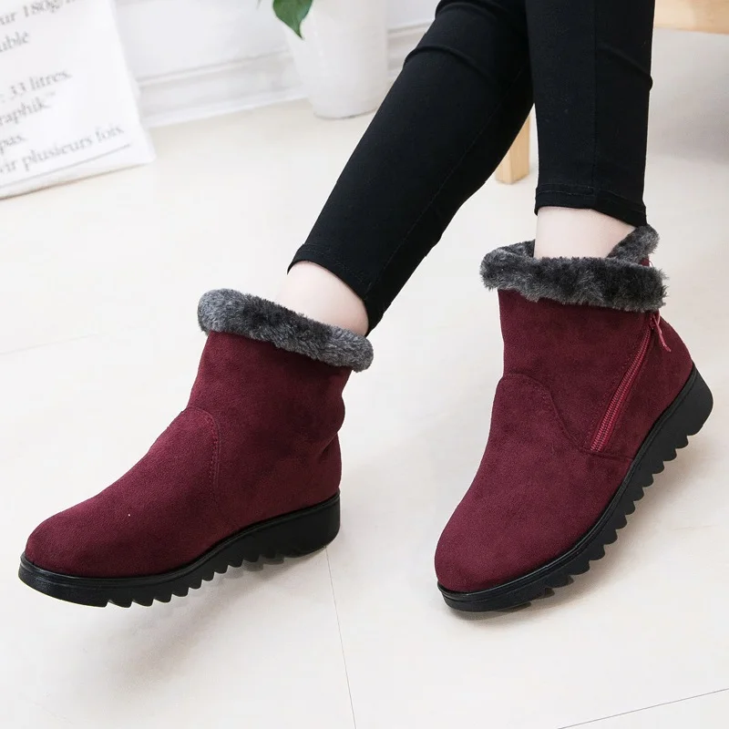 Cena Kobiety śniegowe buty ciepła, krótka futro pluszowe zimowe botki Plus rozmiar platformy damskie zamszowe buty Zip kobieta komfort Drop Shipping