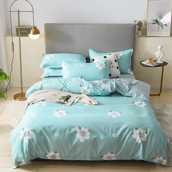 

White Flowers Cotton Bedding Set Queen Cover Duvet And Set Size Sheets Bed Green FD54# Pillowcases