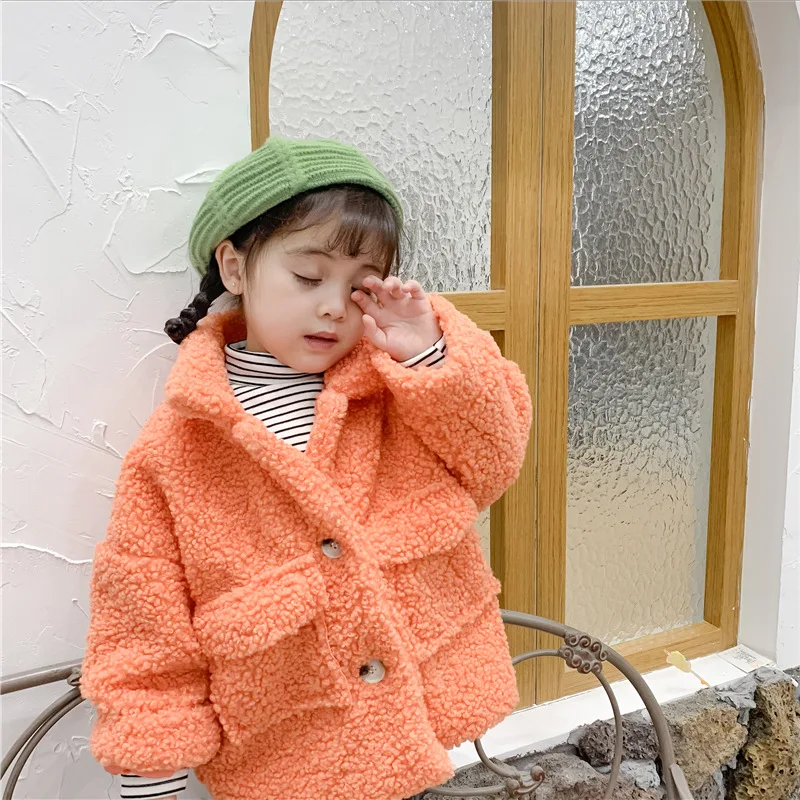 Куртка для девочек плотная теплая осенне-зимняя одежда для детей шерстяная Верхняя одежда для маленьких мальчиков хлопковые пальто для маленьких девочек ростом от 80 до 130 см - Цвет: Оранжевый