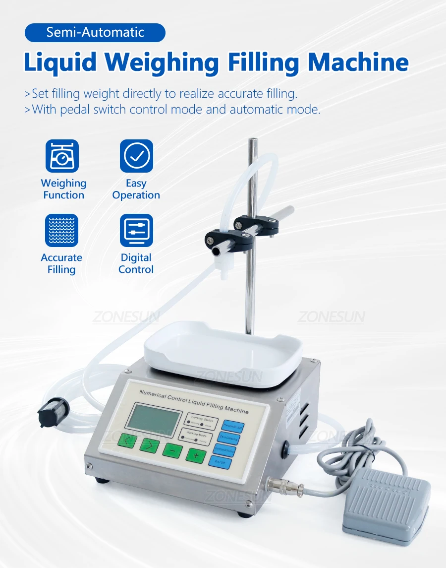 ZONESUN ZS-DP611W Semi Automatic Diaphragm Pump Liquid Weighing Filling Machine