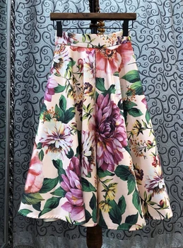 

2020 Spring and Summer New Women's Elastic Waist Printing Pattern Assorted Color Decoration a Word Swing All-match Skirt 614