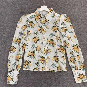Svoryxiu для подиума элегантные шифоновые рубашки с рукавами-фонариками для женщин милая Цветочная печать Тонкая блузка для отдыха Топы рубашка для женщин - Цвет: Многоцветный