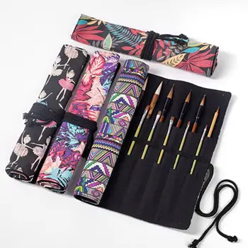 

Multifunctional 20 Holes Large Capacity Canvas Roll Up Pen Curtain Pencil Bag Makeup Wrap Holder Storage Pouch School Supply C26