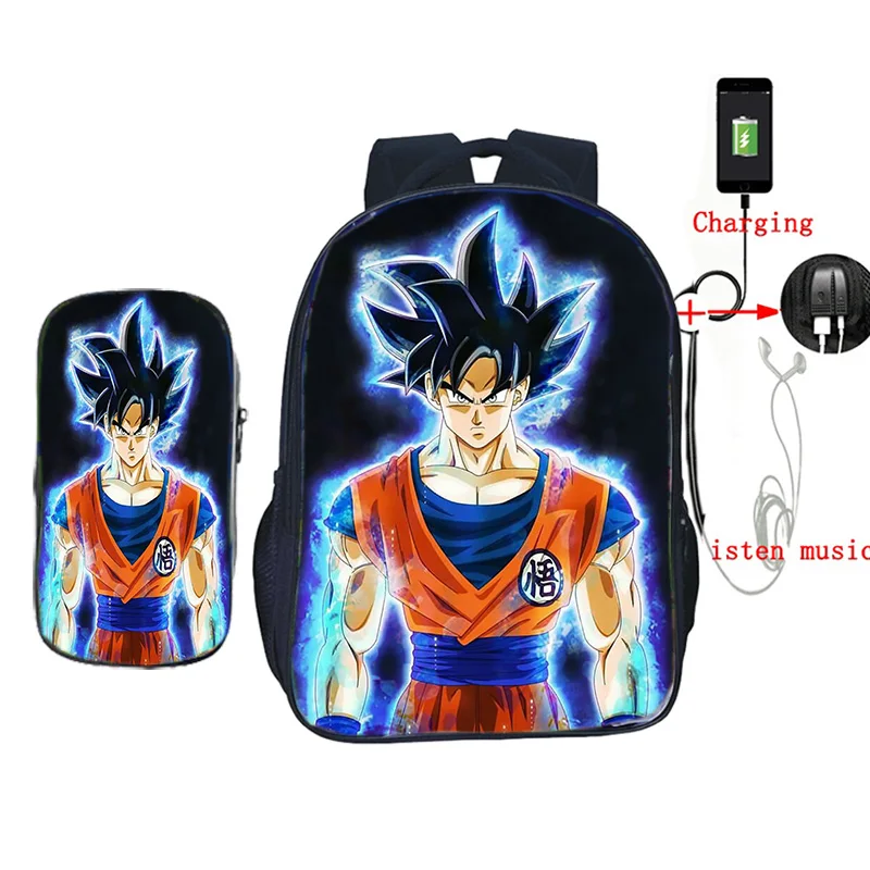 2 шт./компл. школьные сумки с пеналом аниме Dragon Ball Z рюкзак Гоку печать usb зарядка дорожные сумки для подростков