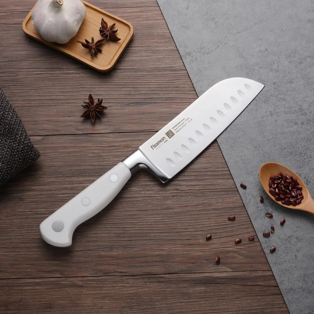 Стальной кухонный нож FISSMAN Germen серии MONOGAMI универсальный слайсер Santoku для обрезки