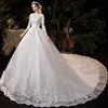Boat Neck Wedding Gown With Train 2024 Three Quarter Sleeve Lace Up Bridal Ball Gown Robe De Mariee Vestido De Noiva Customized 2
