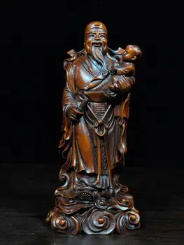

wedding decoration Chinese Boxwood Seikos Wood Carving Statue of God of Wealth Carving fortune boy arms