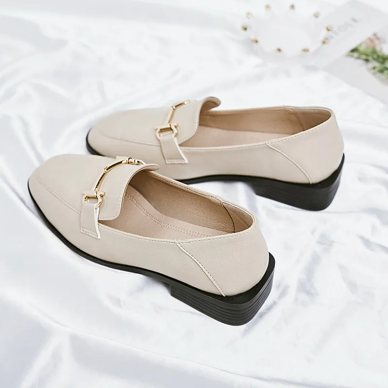 

7916-1 Europe And America Shoes Women's Flat Heel Slimming WOMEN'S Shoes Low-Cut Square Head-Style Work Shoes Retro England Smal