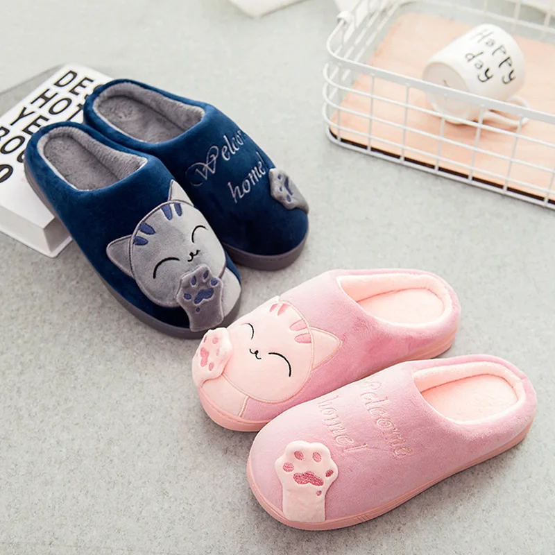 Dropshipping Women Winter Home Slippers Cartoon Cat Shoes Soft Winter Warm House Slippers Indoor Bedroom Lovers Couples YYJ220