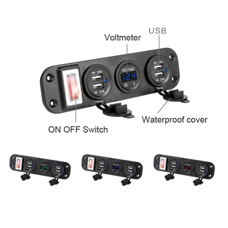 Автомобиль Лодка Грузовик DC 12V 24V 4 USB зарядное устройство адаптер светодиодный вольтметр с переключателем панели