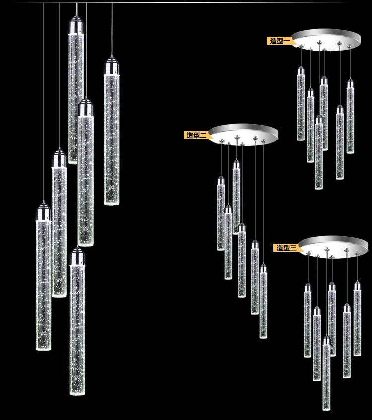 H9d5801b851b540f38b2158a66e918945X pendant lamp led modern minimalist Bubble K9 crystal hanging lights dining room Cylinder long tube pendant lights high ceiling