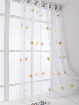 

Curtains For Living Room Window Curtains Fabric Ready Made Finished Drape Blinds Small Daisy Gauze Curtain White Gauze Curtain