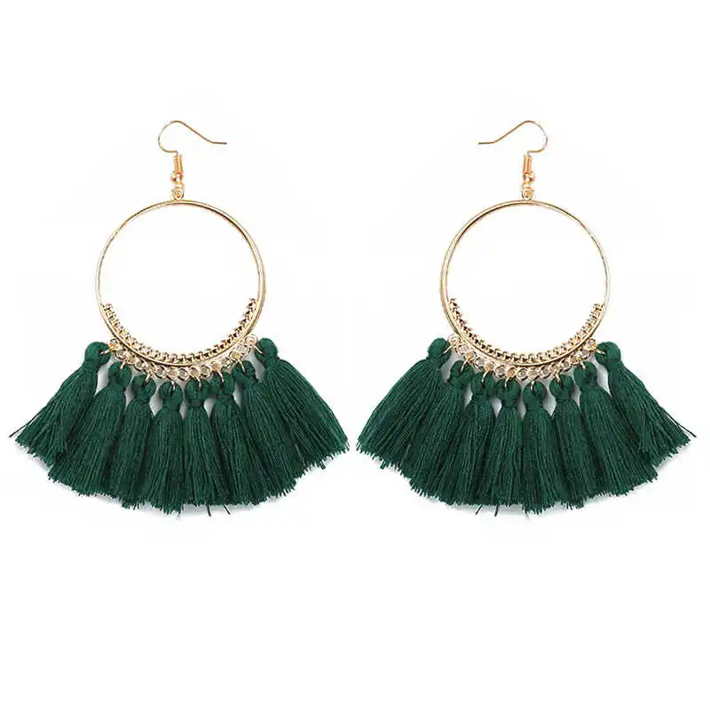 Винтажные висячие женские серьги-кольца Boho с бахромой, модные серьги в богемном стиле