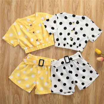 

Newborn Baby Girls Summer Clothes Short Sleeve Button Polka Dots Print T-shirts Tops Shorts 2PCS Children Casual Outfits Clothes
