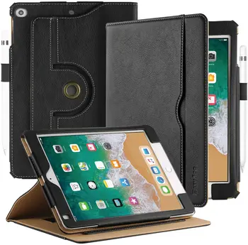 

EasyAcc Leather Case for iPad 9.7 2018 iPad 6/2017 iPad 5/iPad Air/Air 2 360 Degree Rotation with Pen Holder Premium PU Leather