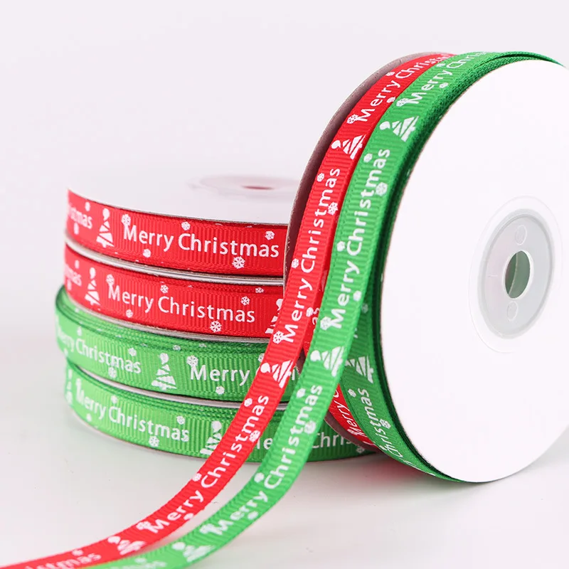 

Christmas ribbon 1cm width x 22m length Ribbon Handmade Design Printed For Christmas Decoration DIY Gift Packaging Red Green