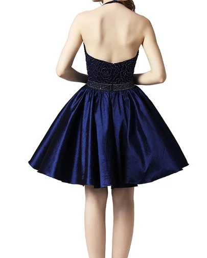new luckgirls Embroidery print v-neck knee-length dark navy beauty Party Homecoming Dresses