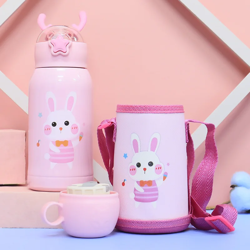 New Cartoon Children's Rabbit Ears Warm Display Cup Set Intelligent  Temperature Measuring Straw Portable Children's Thermos