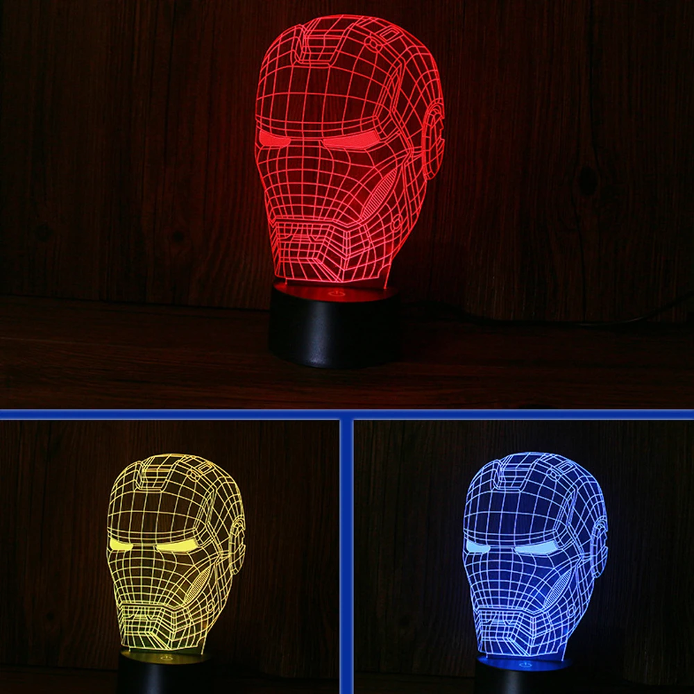

luminous Iron Man Figurine 3D Illusion LED NightLight Colourful Light Avengers Endgame Spiderman Figure IronMan Mask Model Toys
