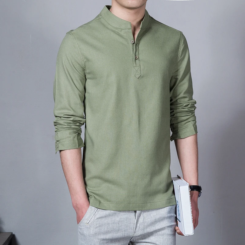 2020 New Spring summer Long sleeved Shirt Men Large Size Shirt Men Cotton and Linen Casual 4