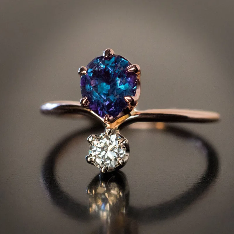 

CHUHAN Ladies Engagement Ring Fashionable Blue Crystal Ring Blue Ring Treasure Ring