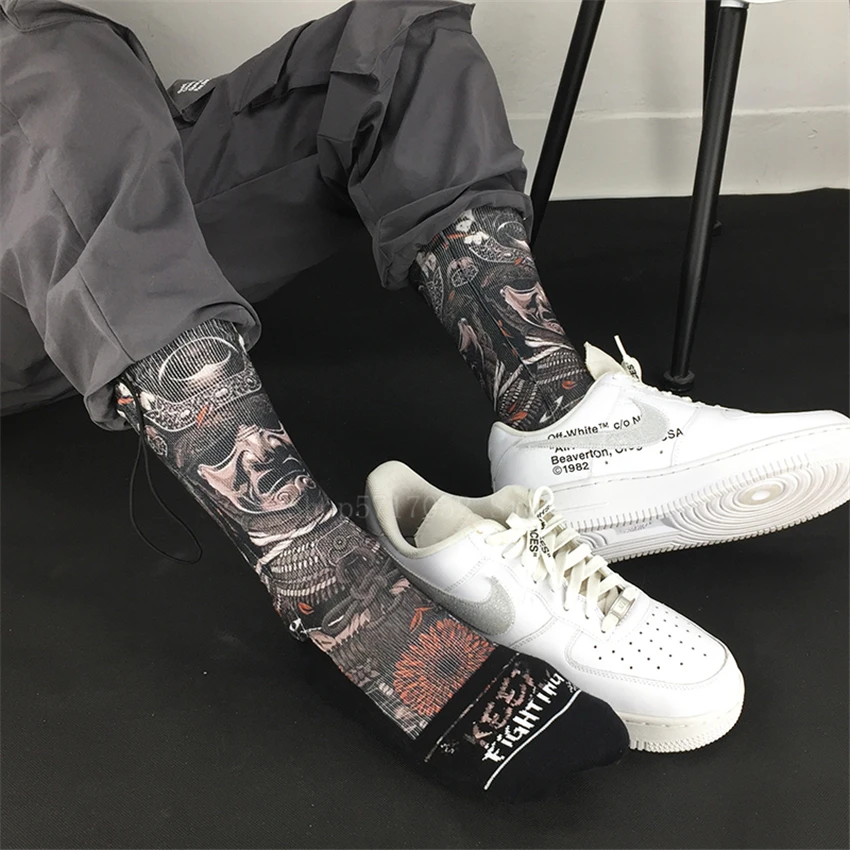 Japanese Style Socks Printed Ukiyo-e Pattern Samurai Novelty Cotton Unisex