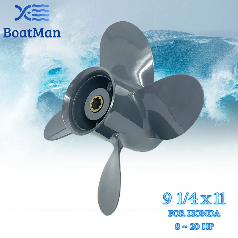 BoatMan® 9 1/4x11 Aluminum Propeller for Honda 8HP 9.9HP 15HP 20HP Outboard Motor 8 Tooth Engine 58134-ZV4-011AH RH 4 Blades boatman® 9 1 4x11 aluminum propeller for honda 8hp 9 9hp 15hp 20hp outboard motor 8 tooth engine 58130 zv4 011ah rh outlet