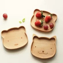 Деревянная посуда с милым кроликом/медведем из цельного дерева с мультяшным рисунком, фруктовый поднос для еды, поднос для детской сервировки, деревянная тарелка, горячая Распродажа
