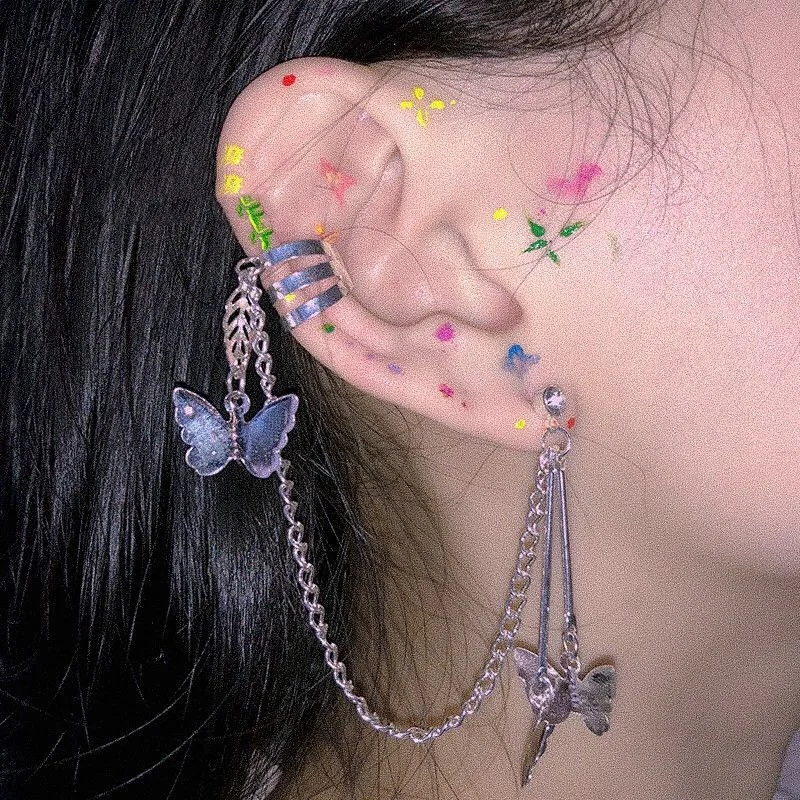 Fashion female ear bone clip cold wind earrings punk cool stud earrings butterfly ear bone clip one earring