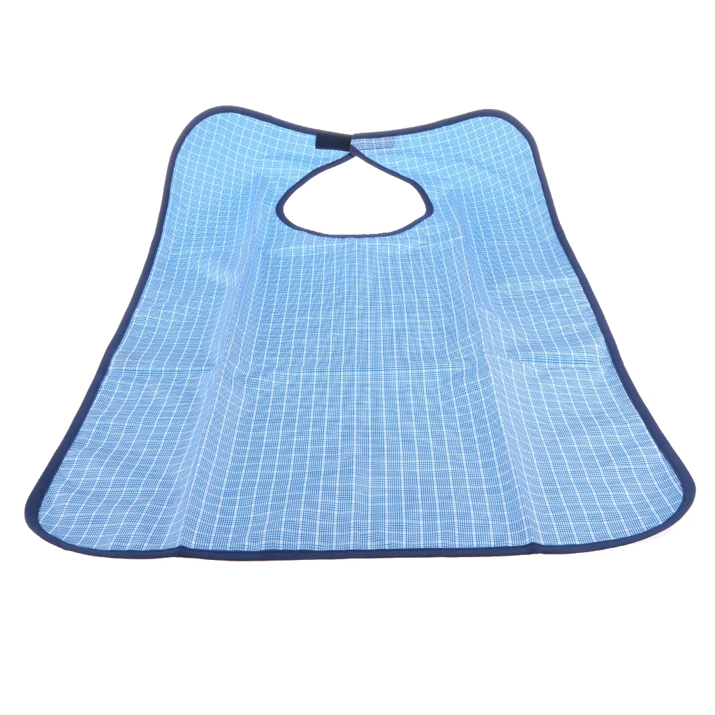 Waterproof Adult Bib Protector Disability Aid Clothes Apron Washable with Pocket Grid Style