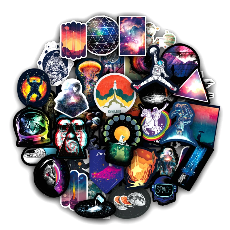 50 Pcs Outer Space Stickers for Universe Astronaut Spaceman Rocket Ship Planet Sticker to Luggage Laptop Fridge Bicycle DIY Toy