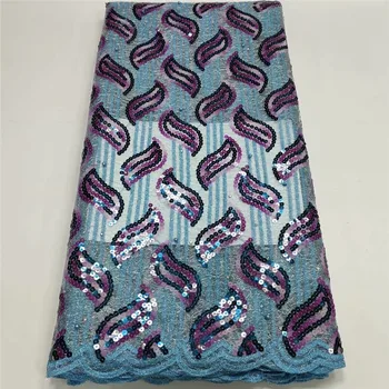 

Latest Teal African French Lace Fabric High Quality Guipure Lace mesh Lace Fabric with Sequins For Wedding 1L090601
