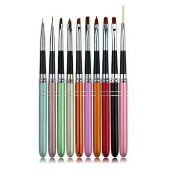 

10pcs Brush Acrylic Builder Liner Dotting Drawing UV Gel Easy Clean Art Supplies Nail Pen Set Manicure Nylon Professional