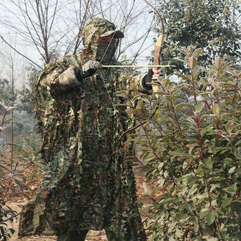 

Hunting Clothes Hooded Camouflage Birdwatching Bionic Leaf 3D Woodland Photography Polyester Adjustable Adults Training Outdoor