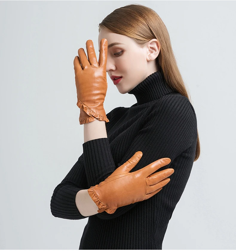 Gours женские перчатки из натуральной кожи, модный светильник, коричневые перчатки из козьей кожи, теплые зимние перчатки с цветочным рисунком, Новое поступление GSL054