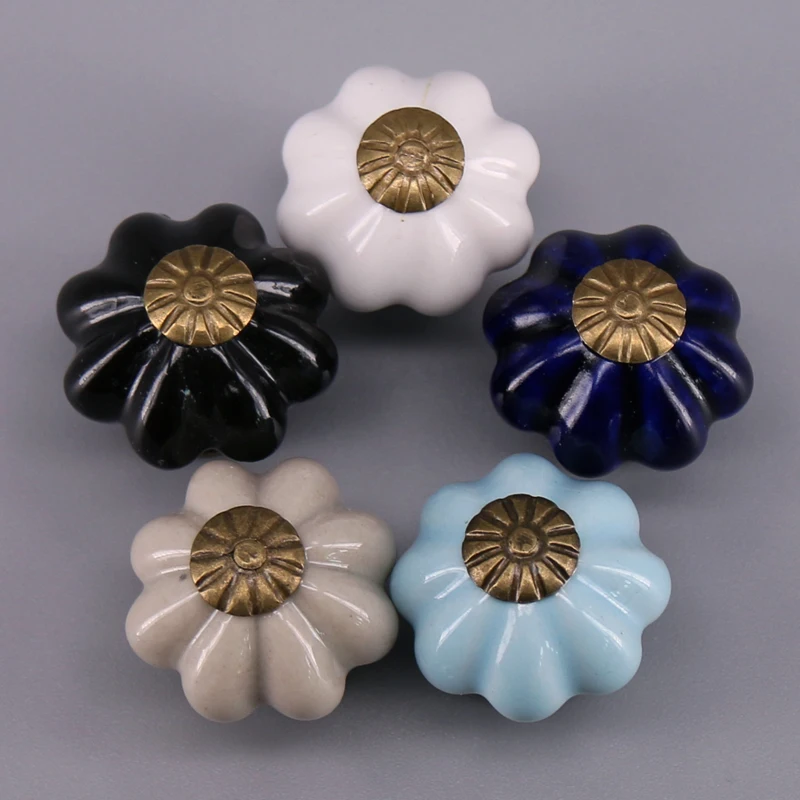 

One Piece Rural Style Small Pumpkin shape Ceramic Door Knob Cabinet Drawer Cupboard Pull Handle Porcelain Dresser bin Knobs