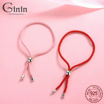 

GININ Real 925 Sterling Silver Cute Cat Bracelet For Child Red Rope Cat Claws Simple Design Party Gift Hand Jewelry