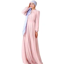 Розовое платье абайя для женщин, шифоновое длинное исламское платье с воротником-стойкой, мусульманская одежда для женщин, Марокканское платье-кафтан