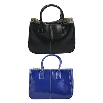 

BEAU-2 Pcs Fashion Woman Ladies Class PU Leather Satchels Tote Purse Bag Handbag - Black & Blue