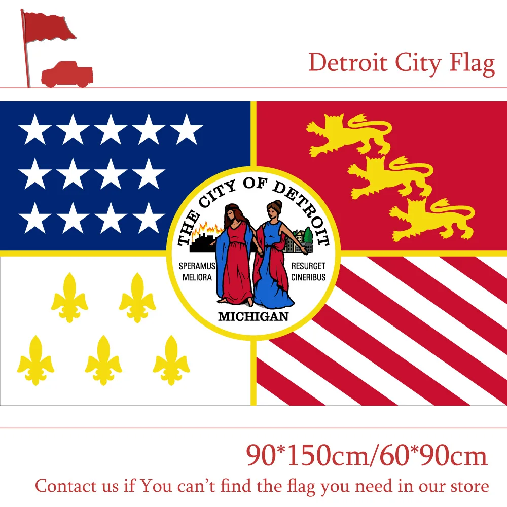 

Free shipping 3x5 Feet Custom High-quality Banners USA Michigan Detroit City Flag 90*150cm 60*90cm Flag